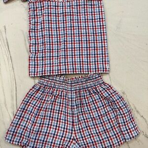 Red and Blue Plaid Top and Shorts Set